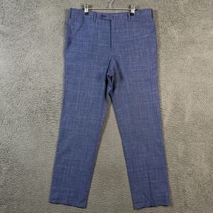 Sid Mashburn Pants Mens 36 (Fits 34x32) Blue Plaid Wool Silk Linen Blend Slacks